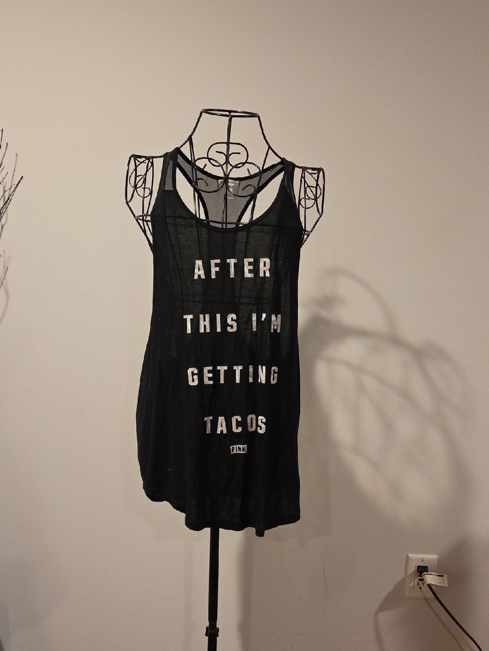 PINK Victoria's Secret Black Tank with White Slogan AFTER THIS IM GETTING TACOS